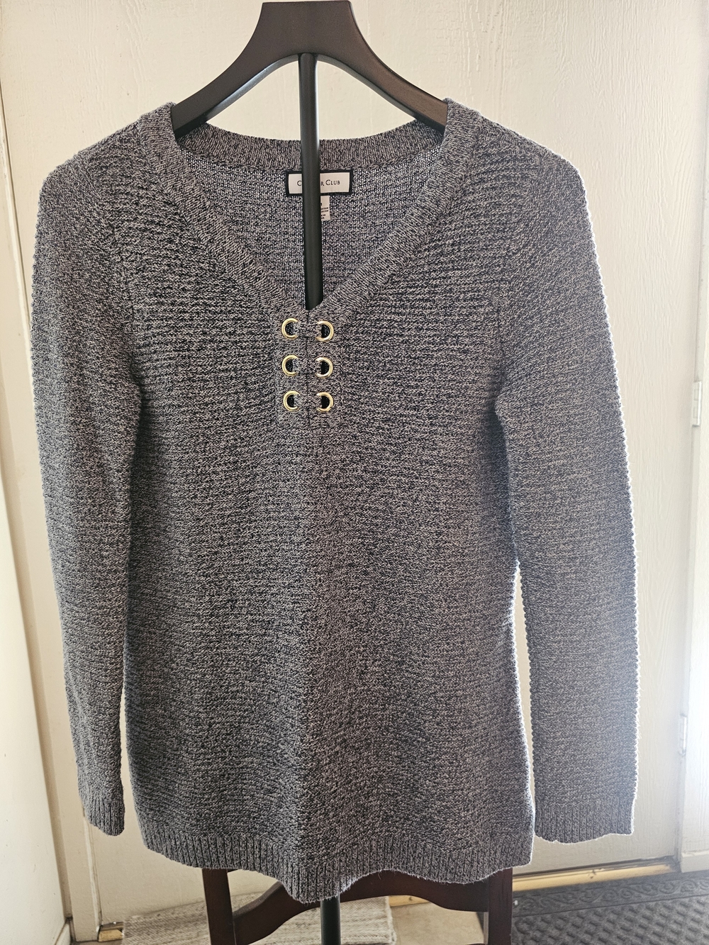 Charter Club Gray Lace-Up V-Neck Sweater